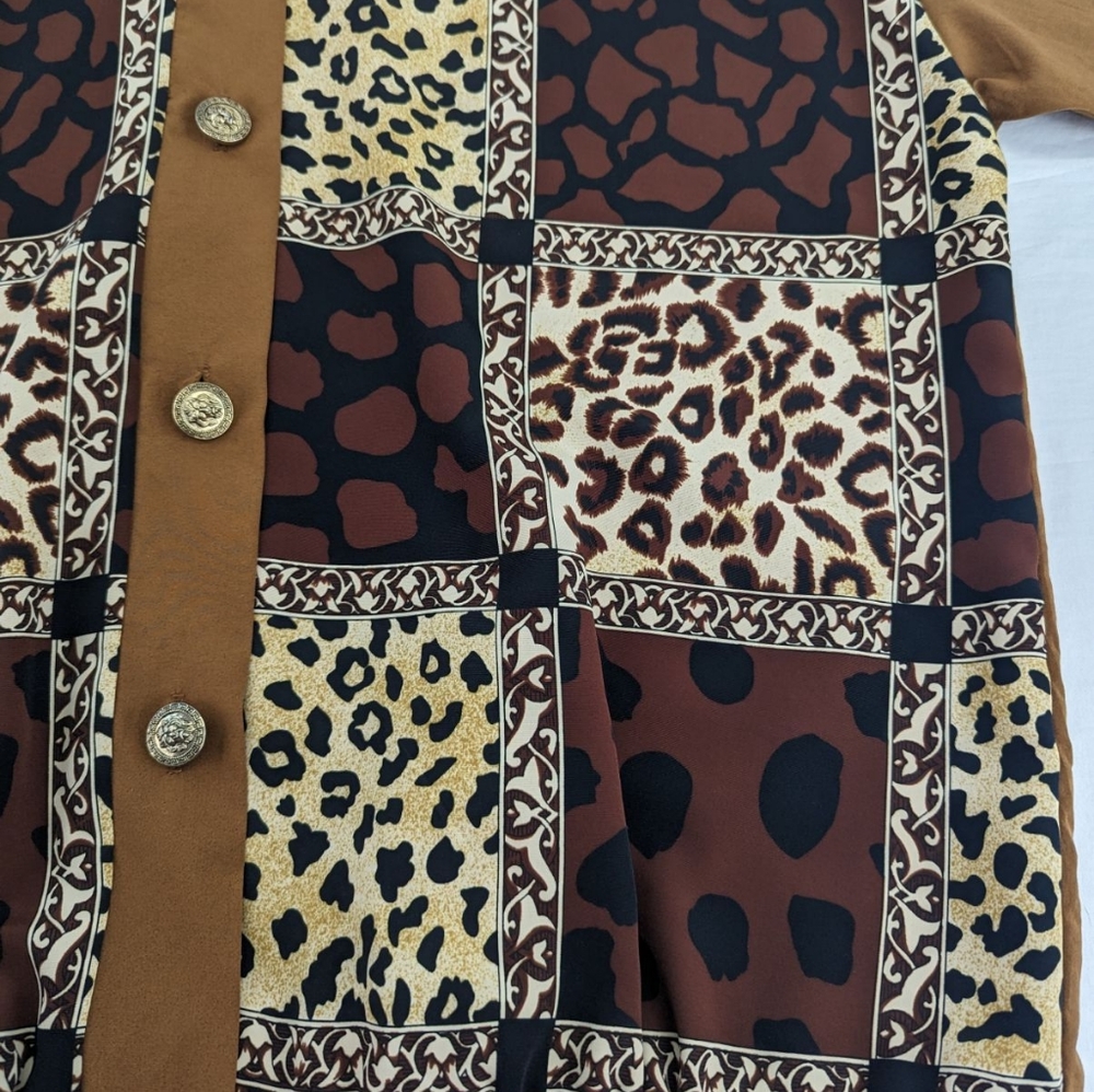 Vintage LEOPARD Print Jacket Windbreaker Gold Lion Buttons SPORT SAVVY Women's L - Picture 10 of 16